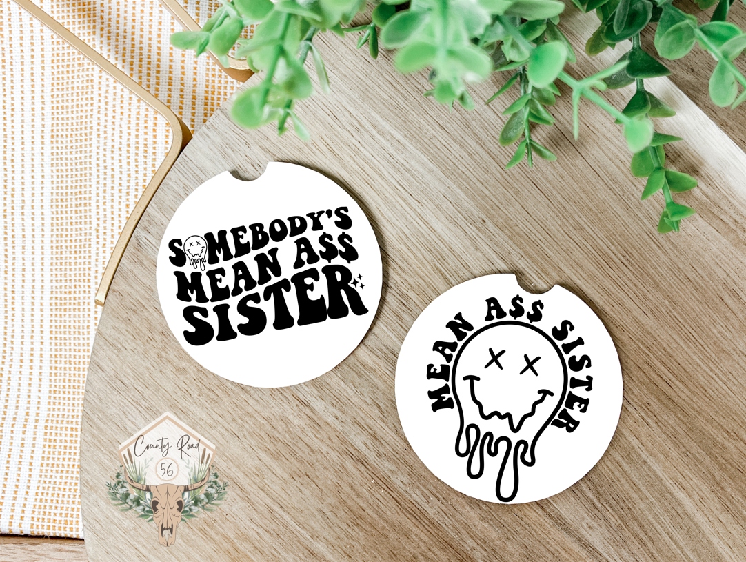 Somebody's Mean Sister Ceramic Car Coaster Set