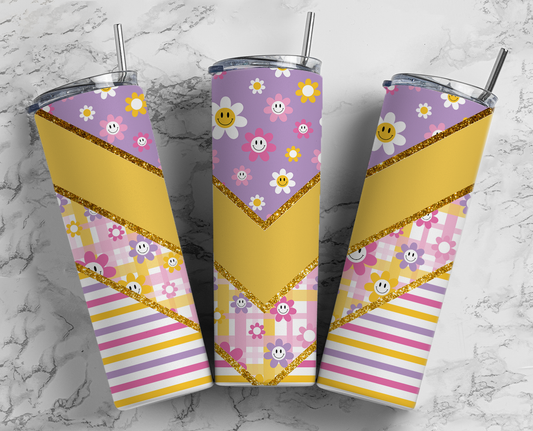 Yellow and Purple Abstract Daisy Tumbler