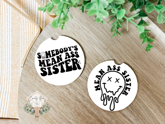 Somebody's Mean Sister Ceramic Car Coaster Set