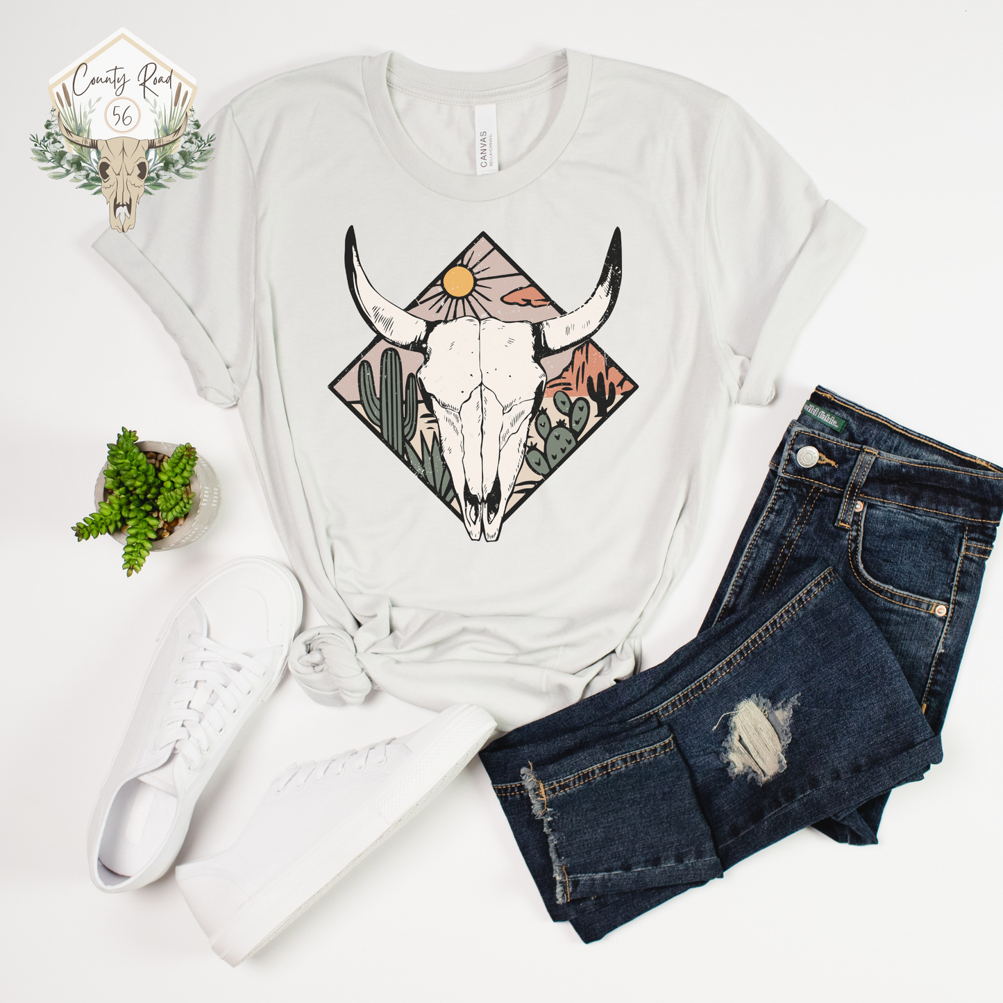 Painted Bull Skull Scene